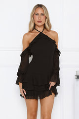 Holiday Energy Off Shoulder Mini Dress Black