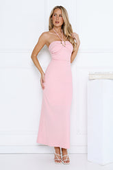 Minimalist Luxe Halter Midi Dress Pink