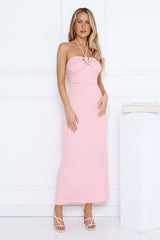 Minimalist Luxe Halter Midi Dress Pink