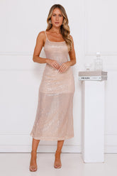 High Shine Set Sequin Midi Dress Gold