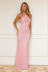 Hibiscus Allure Halter Mesh Maxi Dress Pink