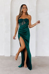 Opulent Obsession Strapless Satin Maxi Dress Green