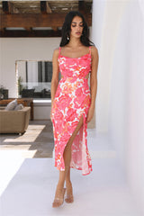 Friends Are Here Satin Midi Dress Pink