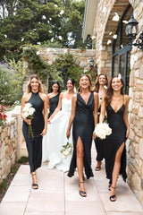 The Penelope Cowl Satin Maxi Dress Black