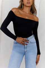 BASE Flawless Off Shoulder Long Sleeve Top Dark Black
