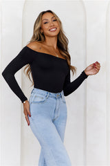 BASE Flawless Off Shoulder Long Sleeve Top Dark Black