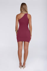 Love Bite One Shoulder Knit Mini Dress Burgundy