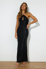 Fluttering Sights Sequin Maxi Dress Black