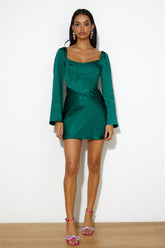 Meet Up Date Satin Mini Dress Teal