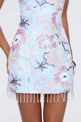 Dressed to Celebrate Embellished Strapless Mini Dress Blue