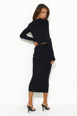 Heated Love Ribbed Midi Skirt Black
