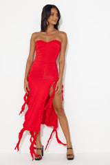 All The Frills Strapless Midi Dress Red