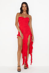 All The Frills Strapless Midi Dress Red
