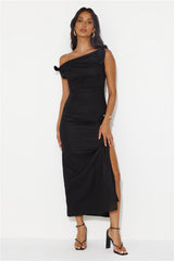 From Locations Linen Blend Off Shoulder Midi Dress Black