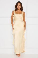 Romance High Satin Maxi Dress Yellow