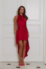 Ready For Attention Halter Satin Mini Dress Red