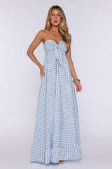 Picnic Perfect Look Strapless Gingham Maxi Dress Blue