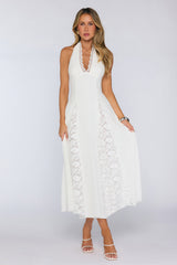 Be The Difference Embroidered Halter Maxi Dress White