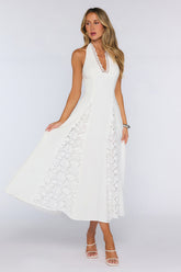 Be The Difference Embroidered Halter Maxi Dress White