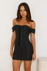 Dainty Number Off Shoulder Lace Mini Dress Black