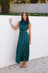 Rendezvous In Paris Satin Midi Dress Green