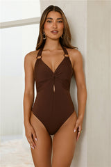 Chic Ring Detail Halter Bodysuit Brown