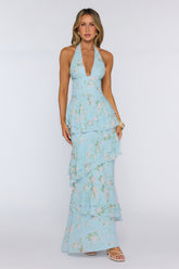Wear The Aura Halter Maxi Dress Blue