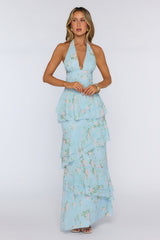 Wear The Aura Halter Maxi Dress Blue