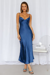 No Cloudy Skies Satin Maxi Dress Navy