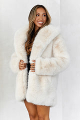 South Pole Faux Fur Coat Beige
