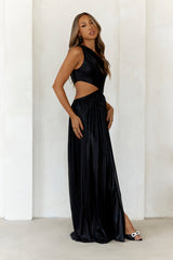 Iridescent Shimmer One Shoulder Maxi Dress Black