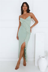 Flaunt It Girl Frill Mesh Maxi Dress Sage