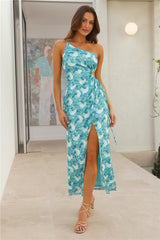 Sneak Up Mesh One Shoulder Maxi Dress Blue
