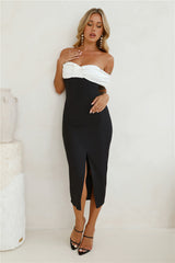 Date At Fine Dining Off Shoulder Midi Dress Black