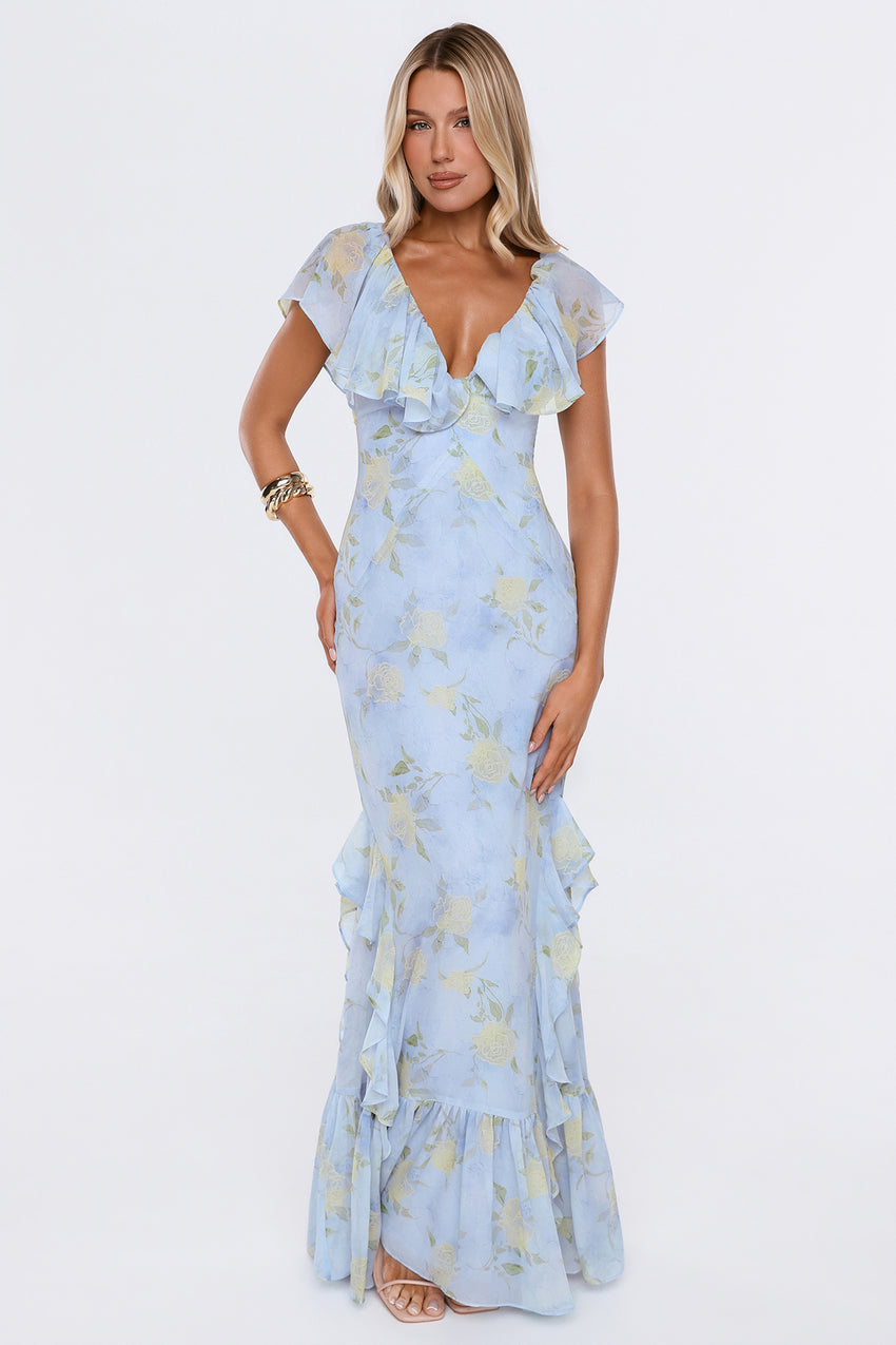 Romantic Bloom Maxi Dress Blue