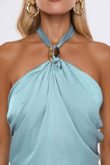 Dressed Like Poetry Halter Satin Maxi Dress Aqua