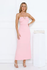 Minimalist Luxe Halter Midi Dress Pink
