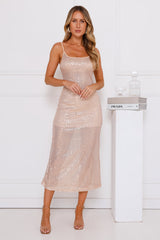 High Shine Set Sequin Midi Dress Gold