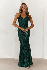 Glittering Mirage Sequin Maxi Dress Hunter