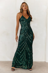 Glittering Mirage Sequin Maxi Dress Hunter