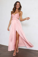 Early Mornings Satin Maxi Dress Pink