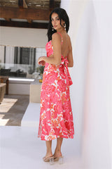 Friends Are Here Satin Midi Dress Pink
