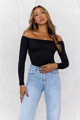 BASE Flawless Off Shoulder Long Sleeve Top Dark Black