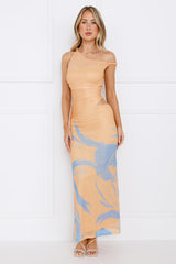 Spreading Sunshine Off Shoulder Mesh Maxi Dress Orange