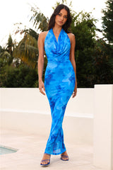 Island Beach Club Mesh Halter Neck Dress Blue