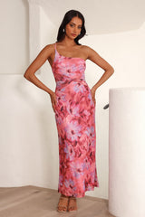 Celebrate Success One Shoulder Mesh Midi Dress Pink