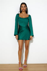 Meet Up Date Satin Mini Dress Teal
