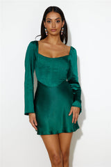 Meet Up Date Satin Mini Dress Teal