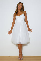 Glam Feeling Tulle Midi Dress White