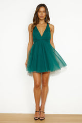 Twirl In Love Tulle Mini Dress Forest Green